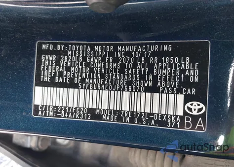 2018 Toyota Corolla Se from USA, damaged, VIN 5YFBURHE0JP768070